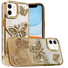 For iPhone 11 6.1 in. Case Bling Butterflies 3D Glitter Cover + Tempered Glass