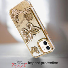 For iPhone 11 6.1 in. Case Bling Butterflies 3D Glitter Cover + Tempered Glass