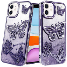 For iPhone 11 6.1 in. Case Bling Butterflies 3D Glitter Cover + Tempered Glass