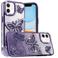 For iPhone 11 6.1 in. Case Bling Butterflies 3D Glitter Cover + Tempered Glass