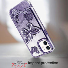 For iPhone 11 6.1 in. Case Bling Butterflies 3D Glitter Cover + Tempered Glass