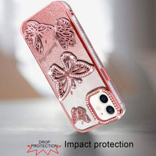 For iPhone 11 6.1 in. Case Bling Butterflies 3D Glitter Cover + Tempered Glass