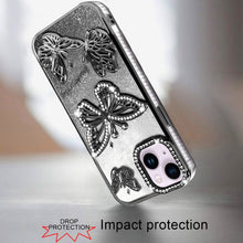 For iPhone 15 Case Bling Butterflies 3D Glitter Phone Cover + 2 Tempered Glass