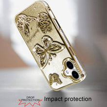 For iPhone 17 Case Bling Butterflies 3D Glitter Phone Cover + Tempered Glass