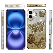 For iPhone 17 Case Bling Butterflies 3D Glitter Phone Cover + Tempered Glass