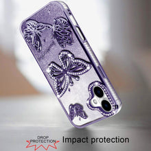 For iPhone 17 Case Bling Butterflies 3D Glitter Phone Cover + Tempered Glass