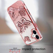 For iPhone 17 Case Bling Butterflies 3D Glitter Phone Cover + Tempered Glass
