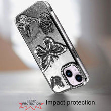 For iPhone 13/14 Case Bling Butterflies 3D Glitter Phone Cover + Tempered Glass