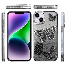 For iPhone 13/14 Case Bling Butterflies 3D Glitter Phone Cover + Tempered Glass