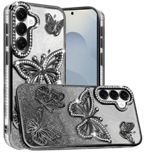 For Samsung S26 6.3" Case Bling Butterflies 3D Glitter Cover + Tempered Glass