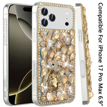 For iPhone 17 Pro Max Case Full Diamond Bling 3D Jewel Ornaments +Tempered Glass