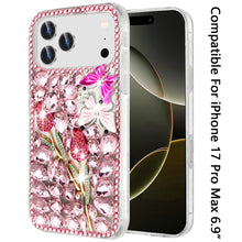 For iPhone 17 Pro Max Case Full Diamond Bling 3D Jewel Ornaments +Tempered Glass