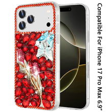 For iPhone 17 Pro Max Case Full Diamond Bling 3D Jewel Ornaments +Tempered Glass