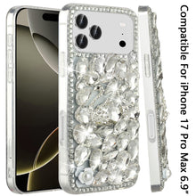 For iPhone 17 Pro Max Case Full Diamond Bling 3D Jewel Ornaments +Tempered Glass