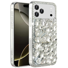 For iPhone 17 Pro Max Case Full Diamond Bling 3D Jewel Ornaments +Tempered Glass