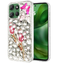 For Moto G Power 2025 Case Full Faux Diamond Bling w/ 3D Jewel + Tempered Glass