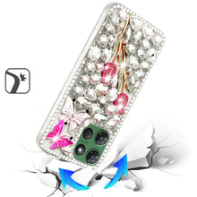 For Moto G Power 2025 Case Full Faux Diamond Bling w/ 3D Jewel + Tempered Glass