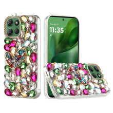 For Moto G Power 2025 Case Full Faux Diamond Bling w/ 3D Jewel + Tempered Glass