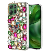 For Moto G Power 2025 Case Full Faux Diamond Bling w/ 3D Jewel + Tempered Glass