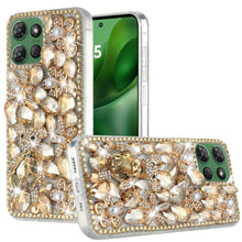For Moto G Power 2025 Case Full Faux Diamond Bling w/ 3D Jewel + Tempered Glass