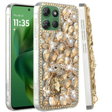 For Moto G Power 2025 Case Full Faux Diamond Bling w/ 3D Jewel + Tempered Glass