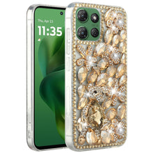 For Moto G Power 2025 Case Full Faux Diamond Bling w/ 3D Jewel + Tempered Glass