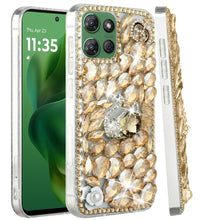 For Moto G Power 2025 Case Full Faux Diamond Bling w/ 3D Jewel + Tempered Glass