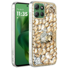 For Moto G Power 2025 Case Full Faux Diamond Bling w/ 3D Jewel + Tempered Glass