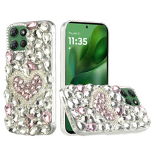 For Moto G Power 2025 Case Full Faux Diamond Bling w/ 3D Jewel + Tempered Glass