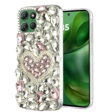 For Moto G Power 2025 Case Full Faux Diamond Bling w/ 3D Jewel + Tempered Glass