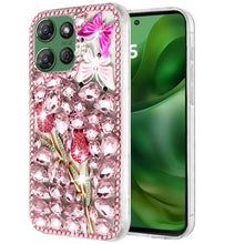 For Moto G Power 2025 Case Full Faux Diamond Bling w/ 3D Jewel + Tempered Glass