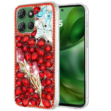 For Moto G Power 2025 Case Full Faux Diamond Bling w/ 3D Jewel + Tempered Glass