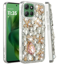 For Moto G Power 2025 Case Full Faux Diamond Bling w/ 3D Jewel + Tempered Glass