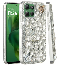 For Moto G Power 2025 Case Full Faux Diamond Bling w/ 3D Jewel + Tempered Glass