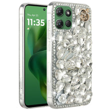 For Moto G Power 2025 Case Full Faux Diamond Bling w/ 3D Jewel + Tempered Glass