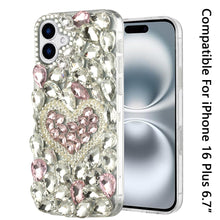 For iPhone 16 Plus 6.7in Case Full Bling Rhinestones Phone Cover +Tempered Glass