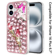For iPhone 16 Plus 6.7in Case Full Bling Rhinestones Phone Cover +Tempered Glass