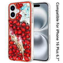 For iPhone 16 Plus 6.7in Case Full Bling Rhinestones Phone Cover +Tempered Glass
