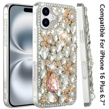 For iPhone 16 Plus 6.7in Case Full Bling Rhinestones Phone Cover +Tempered Glass