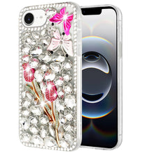 For iPhone 16e Case Full Diamond Bling Cover Faux 3D Jewels + Tempered Glass