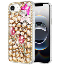For iPhone 16e Case Full Diamond Bling Cover Faux 3D Jewels + Tempered Glass