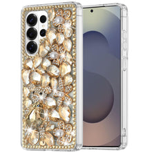 For Samsung S26 Ultra Case Full Diamond Bling 3D Jewel Ornaments +Tempered Glass