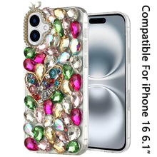 For iPhone 16 6.1inch Case Full Bling Rhinestones Phone Cover + Tempered Glass