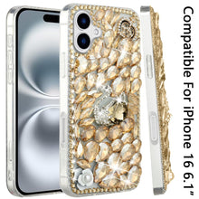 For iPhone 16 6.1inch Case Full Bling Rhinestones Phone Cover + Tempered Glass