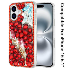 For iPhone 16 6.1inch Case Full Bling Rhinestones Phone Cover + Tempered Glass