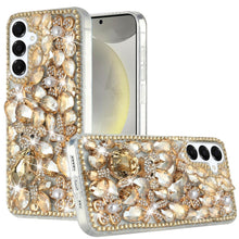 For Samsung S25/S24 Case Full Diamond Bling Cover 3D Jewels + Tempered Glass