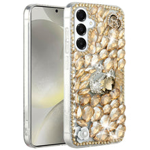 For Samsung S25/S24 Case Full Diamond Bling Cover 3D Jewels + Tempered Glass