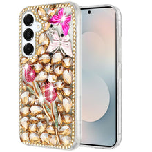 For Samsung S25 FE Case Full Diamond Bling 3D Jewel Ornaments + Tempered Glass