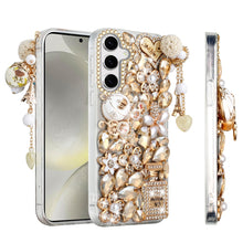 For Samsung S25/S24 Case Bling Faux Diamond Rhinestone Jewel + Tempered Glass