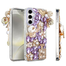 For Samsung S25/S24 Case Bling Faux Diamond Rhinestone Jewel + Tempered Glass
